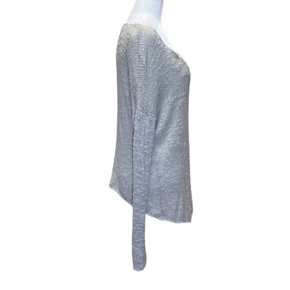 Helmut Lang, Silk Knit, Crochet V-Neck Sweater, Relaxed Fit Size L, Gray / Cream - Picture 8 of 13